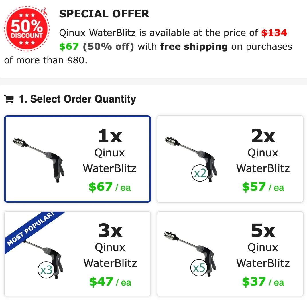 Waterblitz Pricing — 50% Off Order Packages